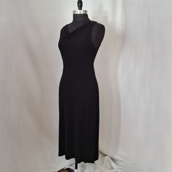 Black Midi Dress Cowl Neck A Line (Fabric Drapes Beautifully) Size Med - Picture 2 of 7